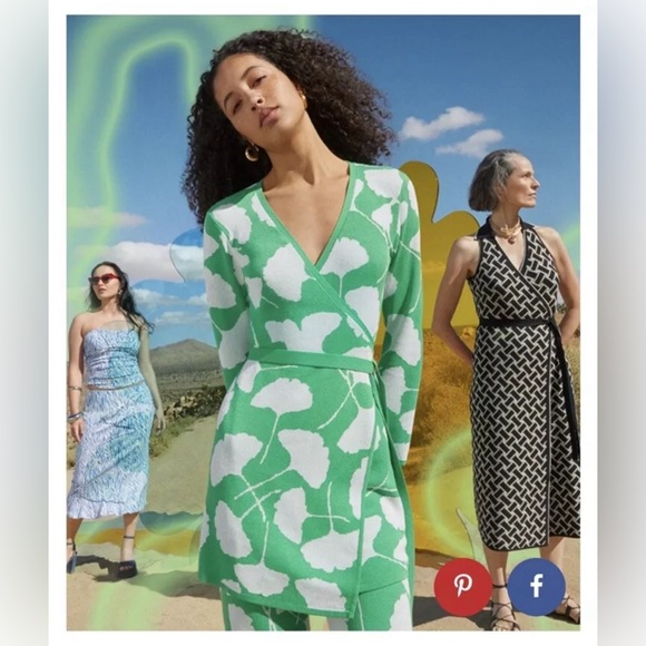 New Diane Von Furstenberg by Target V-Neck Ginkgo Long-Sleeve Sweater Wrap Top L - Picture 5 of 11